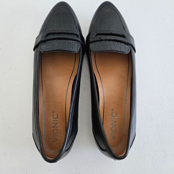 Vionic Savannah Flat Loafers Womens 8 Black Leather EVA Footbed Vio-Motion Tech - Picture 7 of 9